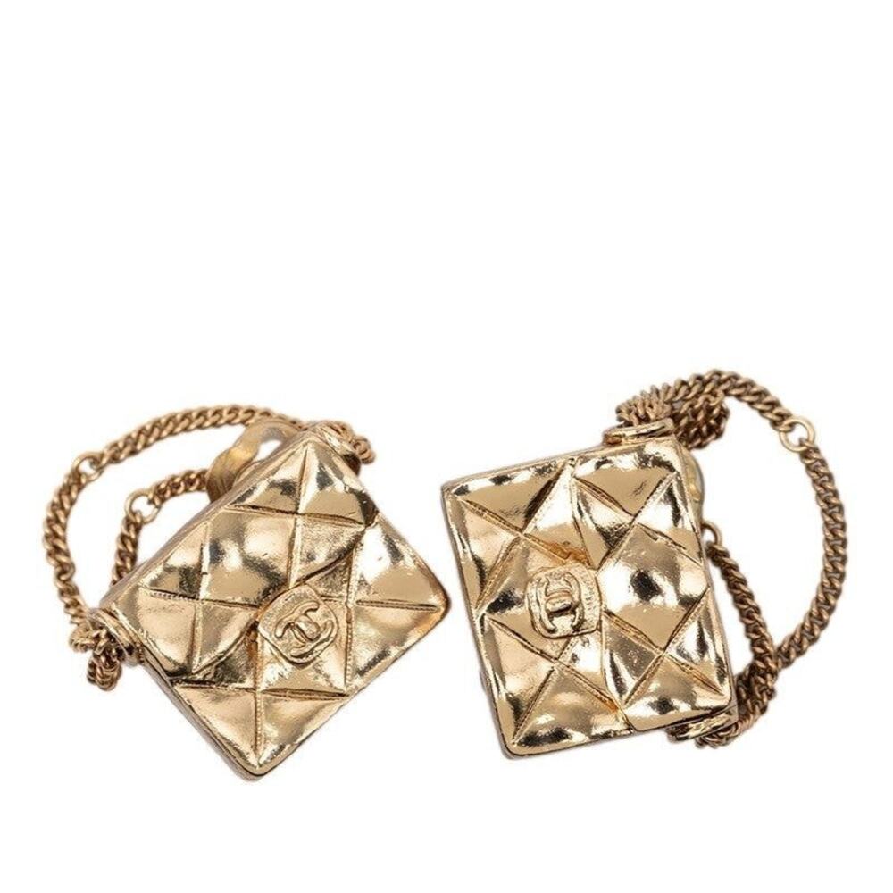 Chanel CC Logo Matelasse Bag Motif 02P Gold Plated Earrings